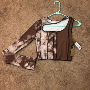 Brown Crop Top w/One Sleeveless Shoulder